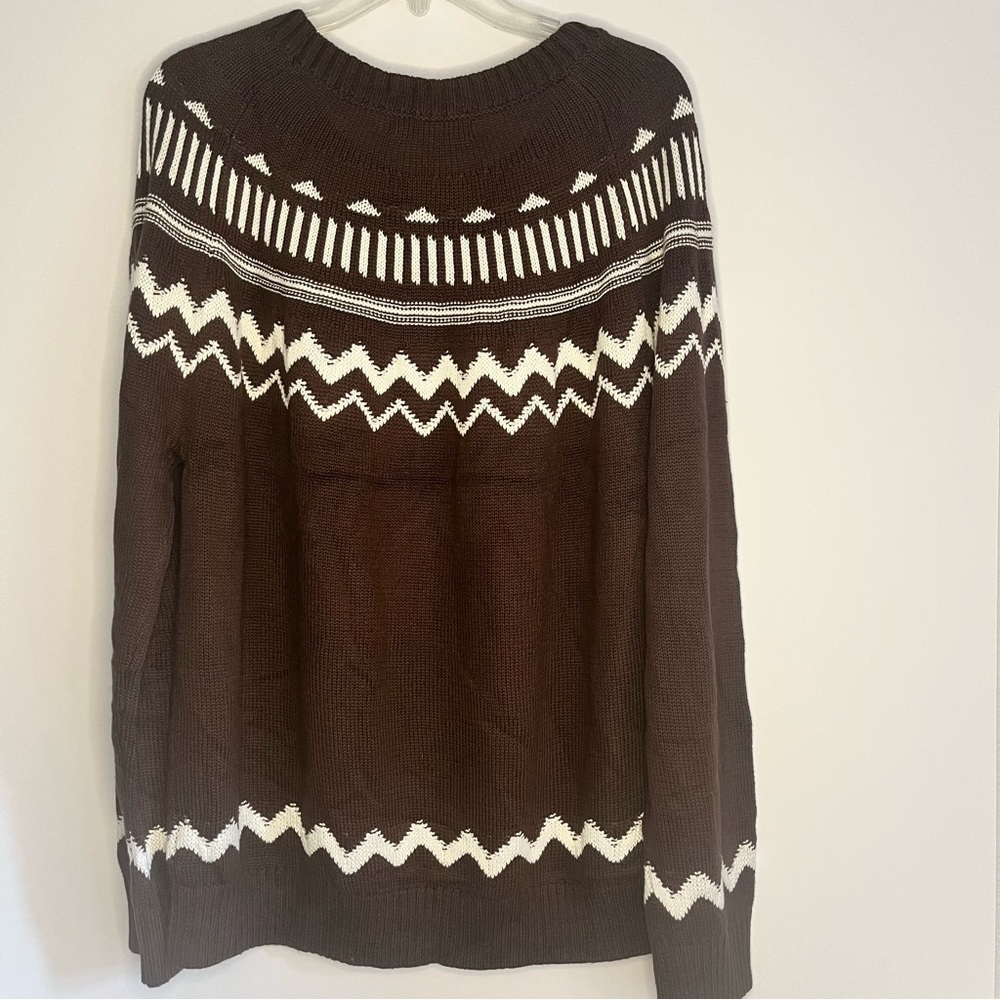 NWT Brown White Crewneck Block Sweater Long Sleeve Knitted Womens XL Oversized - Picture 3 of 11